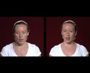 Sara Angelucci’s Double Take follows the narrative of identical-twin sisters recounting their traumatic witnessing (at the age of five) of a family member’s death. The single-channel video appears like a stereographic image: a woman, simply dressed with her brown hair pulled back, sits before a burgundy background, seemingly mirrored in two frames. One twin begins her monologue, joined by the other moments later. Peppered with “I remember,” “I don’t remember,” they weave a dual nar