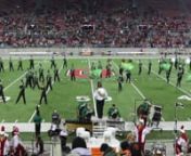 The Athens High School Band is playing its halftime show during the OHSAA State Football Championship, Athens Bulldogs against Toledo Fighting Irish.