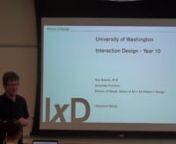 Abstract:nThe Interaction Design Program in the Division of Design, School of Art + Art History + Design explores Human Computer Interaction at the intersection of products, experiences, and visual design. Interaction Designers shape the experiences of products, systems, and services. We are approaching our 10th anniversary in offering Interaction Design studios. This presentation will survey recent IxD student and research projects with the intent to share what we have learned so far and provid