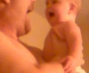 Our five month old in a shouting battle with daddy. Daddy wasn&#39;t happy that he&#39;s shirtless, but this is too cute not to share. He gets upset toward the end when his big sister leaves the room.