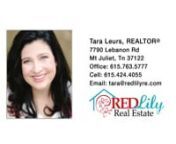 1132 Harsh Ln Castalian Springs TN 37031 &#124; Tara Leurs nnTara LeursnnTara earned her real estate license in 2004 as a way of financing her college education and graduated from MTSU in 2005 with a major in public relations and double minor in marketing/English. She became a broker in 2013 and opened Red Lily in 2014 to create a real estate company that continually strives for honesty and integrity. With over ten years&#39; experience as a professional realtor, Tara offers clients, whether they are buy
