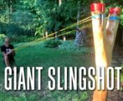 Giant Slingshot [Stuck in Vermont 648]nnInspiration struck when Troy Headrick of Burlington found a dead tree trunk shaped like a Y in the woods behind his house last year. With the help of his brother and neighbor, he dragged the massive log to his home and began refining it in his basement. After making a few smaller prototypes, he transformed the tree into an almost six-foot-tall giant slingshot. nnTroy and his partner, Marianne DiMascio, shoot a variety of items out of the slingshot into an