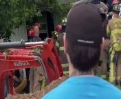 Crews in Stanton, Kentucky were called to a home that was smashed by a mudslide amid heavy rains and were able to rescue a 90-year-old woman from the debris.