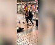 New York subway performer smacked in head with metal bottle while busking Iain S Forrest, Eyeglasses - String music