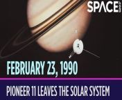 On February 23, 1990, NASA&#39;s Pioneer 11 spacecraft left the solar system! &#60;br/&#62;&#60;br/&#62;This was the second spacecraft to travel beyond the planetary part of our solar system, which ends at Neptune&#39;s orbit. An almost identical spacecraft named Pioneer 10 made it past Neptune&#39;s orbit about seven years earlier. Both Pioneer spacecraft carried gold plaques with information about Earth just in case they encountered any aliens out there in space. On its way out to interstellar space, Pioneer 11 flew through the asteroid belt and swung by Jupiter and Saturn.