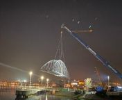 £2m Pennyburn bridge lifted into place under floodlights at Fort George