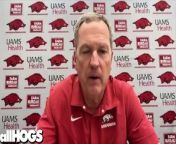 Arkansas Razorbacks coach Dave Van Horn with the media looking at this weekend&#39;s series with the Missouri Tigers in the SEC opener at Baum-Walker Stadium in Fayetteville, Ark.