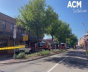 The scene of the incident where two buildings were damaged and a man was hit by a car in High Street, Maitland.