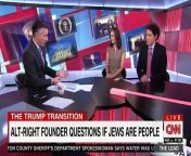 In the following clip from Monday&#39;s The Lead, host Jim Sciutto and commentators Rebecca Berg of Real Clear Politics and Matt Viser of the Boston Globe debated whether President-elect Donald Trump would or should denounce often racist and anti-Semitic members of the so-called “alt-right” who helped get him elected.&#60;br/&#62;The discussion and the segment&#39;s controversial on-screen headline (known as a chyron) stem from a New York Times article published on Sunday in which Richard B. Spencer, president of the white-nationalist National Policy Institute, questioned the humanity of Jews, whom, he believes, control the media to protect their personal interests.&#60;br/&#62; &#60;br/&#62;“One wonders if these people are people at all, or instead soulless golem,” Richard Spencer told a crowd in Washington, D.C., on Saturday. &#60;br/&#62; &#60;br/&#62;Some online interpreted CNN&#39;s chyron—“Alt-right founder questions if Jews are people”—as the network itself asking whether Jews are, in fact, people. Instead, the conversation surrounded the Trump campaign&#39;s seemingly cozy relationship with bigots, which gained further steam as the president-elect selected Steve Bannon, former head of alt-right organ Breitbart News, as his chief strategist. &#60;br/&#62;