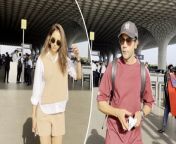 Bollywood Actors Rajkummar Rao &amp; Rakul Preet Singh arrive at Mumbai Airport. Both the artists were seen gearing classy-sassy outfits for their airport voyage.