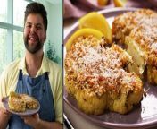 Double roasted and coated in a cheesy panko crust, these cauliflower steaks are a wonderful veggie substitute for a fried main course. In this video, Matthew Francis shows you how to make tender and crunchy Panko-Crusted Cauliflower Steaks with a spiced oil spread. The garlic and panko coating brings a crisp texture to the steaks that sets it apart from other veggie steak recipes. Watch this video to learn more about this vegetarian dish.