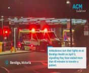 Victoria&#39;s ambulance union drew attention to ramping at major hospitals as part of its industrial campaign, with ambulances turning their lights on after waiting more than 40 minutes.Ambulances at Bendigo Health on Friday, April 5.