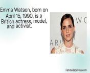 Emma Watson Fan Mail Address&#60;br/&#62;&#60;br/&#62;Link: https://fanmailaddress.com/emma-watson-fan-mail-address/&#60;br/&#62;&#60;br/&#62;In the cinematic adaptations of J.K. Rowling’s “Harry Potter” series, Hermione Granger made Emma Charlotte Duerre Watson, born on April 15, 1990, an English actress, campaigner, and model. Her skill and dedication to social and gender equality have propelled her from a kid performer to an acknowledged industry leader.&#60;br/&#62;&#60;br/&#62;Since the beginning of her career, Emma Watson has been one of the highest-paid actresses in the world because of the success of the “Harry Potter” film series. She gained a large fan base and critical praise for her movie work.&#60;br/&#62;