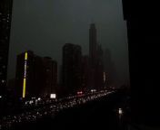 The storm has intensified again in parts of Dubai, with lightning streaking skies as heavy rains pour.