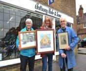 Anthony Hole and Sons began trading in 1897, and past and present owners Peter Jeffery and Julie Richards were at the shop for the presentation of artwork depicting the business over the years, by artist Lyndsey Smith