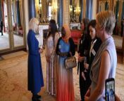 Carrie Johnson jokes about being a mother of three as she greets Queen Camilla at a reception for supporters of sexual assault survivors at Buckinham Palace.&#60;br/&#62; Report by Ajagbef. Like us on Facebook at http://www.facebook.com/itn and follow us on Twitter at http://twitter.com/itn