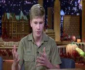 Robert Irwin, 14-year-old son of Crocodile Hunter Steve Irwin, brings out some interesting animals to show Jimmy