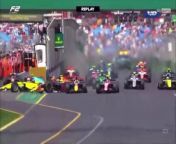 F2 2024 Australian Sprint Race Start Bortoleto Marti Crashes from pit