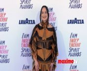 https://www.maximotv.com &#60;br/&#62;B-roll footage: Lily Gladstone on the blue carpet at the 39th annual Film Independent Spirit Awards on Sunday, February 25, 2024, at 1550 Pacific Coast Highway, Lot 1, North Santa Monica, California, USA. The Spirit Awards are Film Independent’s largest annual celebration, making year-round programming for filmmakers and film-loving audiences possible while amplifying the voices of independent storytellers and celebrating their diversity, originality, and uniqueness of vision. This video is only available for editorial use in all media and worldwide. To ensure compliance and proper licensing of this video, please contact us. ©MaximoTV