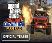 Watch the latest trailer for GTA Online to see what to expect with The Cluckin’ Bell Farm Raid story update, coming to the game on March 7, 2024. In The Cluckin’ Bell Farm Raid, carry out an elaborate scheme to expose a ring of unprecedented corruption. Take on corrupt LSPD cops and a dangerous new cartel that’s using the Cluckin’ Bell corporation’s factory farm complex as a front.