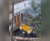 Commuters, including a cancer patient who needed medical attention, were left stranded for three hours after a train hit a tree that had fallen on the line in south London.The incident happened at West Wickham at around 5.30pm on Wednesday with engineers and the London Fire Brigade both sent to the scene.Footage shows two trains were brought to a standstill after part of the tree became wedged in a wheel, while other trains were cancelled, delayed or revised.
