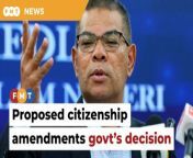 Home minister Saifuddin Nasution Ismail says it was not his decision but that of the home ministry and Putrajaya.&#60;br/&#62;&#60;br/&#62;&#60;br/&#62;Read More: &#60;br/&#62;https://www.freemalaysiatoday.com/category/nation/2024/03/17/proposed-citizenship-amendments-govts-decision-says-saifuddin/ &#60;br/&#62;&#60;br/&#62;Free Malaysia Today is an independent, bi-lingual news portal with a focus on Malaysian current affairs.&#60;br/&#62;&#60;br/&#62;Subscribe to our channel - http://bit.ly/2Qo08ry&#60;br/&#62;------------------------------------------------------------------------------------------------------------------------------------------------------&#60;br/&#62;Check us out at https://www.freemalaysiatoday.com&#60;br/&#62;Follow FMT on Facebook: https://bit.ly/49JJoo5&#60;br/&#62;Follow FMT on Dailymotion: https://bit.ly/2WGITHM&#60;br/&#62;Follow FMT on X: https://bit.ly/48zARSW &#60;br/&#62;Follow FMT on Instagram: https://bit.ly/48Cq76h&#60;br/&#62;Follow FMT on TikTok : https://bit.ly/3uKuQFp&#60;br/&#62;Follow FMT Berita on TikTok: https://bit.ly/48vpnQG &#60;br/&#62;Follow FMT Telegram - https://bit.ly/42VyzMX&#60;br/&#62;Follow FMT LinkedIn - https://bit.ly/42YytEb&#60;br/&#62;Follow FMT Lifestyle on Instagram: https://bit.ly/42WrsUj&#60;br/&#62;Follow FMT on WhatsApp: https://bit.ly/49GMbxW &#60;br/&#62;------------------------------------------------------------------------------------------------------------------------------------------------------&#60;br/&#62;Download FMT News App:&#60;br/&#62;Google Play – http://bit.ly/2YSuV46&#60;br/&#62;App Store – https://apple.co/2HNH7gZ&#60;br/&#62;Huawei AppGallery - https://bit.ly/2D2OpNP&#60;br/&#62;&#60;br/&#62;#FMTNews #SaifuddinNasution #Citizenship