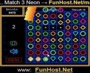 At FunHost.Net/match3neon, Match the neon&#39;s, gain points and level up. How far can you get? Click on two pieces to swap them. Swaps must create a matching set of three-in-a-row horizontally or vertically. Those pieces will be removed and new pieces will drop down to replace them. The game may end either by the time running out or no more possible matches. (Matching Game) .&#60;br/&#62;&#60;br/&#62;Play Match 3 Neon for Free at FunHost.Net/match3neon on FunHost.Net , The Fun Host of Apps and Games!&#60;br/&#62;&#60;br/&#62;Match 3 Neon : FunHost.Net/match3neon &#60;br/&#62;www: FunHost.Net &#60;br/&#62;Facebook: facebook.com/FunHostApps &#60;br/&#62;Twitter: twitter.com/FunHost &#60;br/&#62;