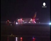 Around 20 passengers have suffered minor injuries after a planned skidded off the runway at Hiroshima airport in western Japan.