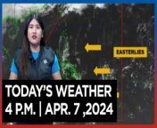 Today&#39;s Weather, 4 P.M. &#124; Apr. 7, 2024&#60;br/&#62;&#60;br/&#62;Video Courtesy of DOST-PAGASA&#60;br/&#62;&#60;br/&#62;Subscribe to The Manila Times Channel - https://tmt.ph/YTSubscribe &#60;br/&#62;&#60;br/&#62;Visit our website at https://www.manilatimes.net &#60;br/&#62;&#60;br/&#62;Follow us: &#60;br/&#62;Facebook - https://tmt.ph/facebook &#60;br/&#62;Instagram - https://tmt.ph/instagram &#60;br/&#62;Twitter - https://tmt.ph/twitter &#60;br/&#62;DailyMotion - https://tmt.ph/dailymotion &#60;br/&#62;&#60;br/&#62;Subscribe to our Digital Edition - https://tmt.ph/digital &#60;br/&#62;&#60;br/&#62;Check out our Podcasts: &#60;br/&#62;Spotify - https://tmt.ph/spotify &#60;br/&#62;Apple Podcasts - https://tmt.ph/applepodcasts &#60;br/&#62;Amazon Music - https://tmt.ph/amazonmusic &#60;br/&#62;Deezer: https://tmt.ph/deezer &#60;br/&#62;Tune In: https://tmt.ph/tunein&#60;br/&#62;&#60;br/&#62;#themanilatimes&#60;br/&#62;#WeatherUpdateToday &#60;br/&#62;#WeatherForecast&#60;br/&#62;