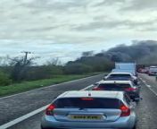 A lorry has been ablaze on the motorway this morning