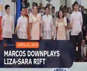 President Ferdinand Marcos Jr. on Tuesday, April 23, downplays the rift between First Lady Liza Araneta Marcos and Vice President Sara Duterte, triggered by the First Lady’s interview with a radio personality, uploaded Friday, April 19.&#60;br/&#62;&#60;br/&#62;Full story: https://www.rappler.com/philippines/marcos-downplays-sara-duterte-liza-rift-shrugs-off-calls-fire-her-deped-april-2024/