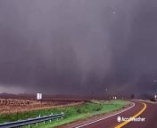 Meteorologist Tony Laubach got up close with a tornado as it crossed a highway in Elba, Nebraska, on April 26.