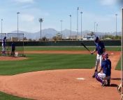 Texas Rangers pitcher James Jones faces first baseman Greg Bird in a live bullpen session at the club&#39;s spring training facility in Surprise, Arizona on February 18, 2020.