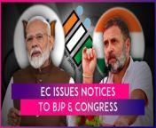 On April 25, the Election Commission (EC) issued notices to the Bharatiya Janata Party (BJP) and the Congress. The notices have been issued after taking cognizance of alleged Model Code of Conduct violations by Prime Minister Narendra Modi and Congress leader Rahul Gandhi. BJP and Congress had raised allegations of causing hatred and division based on religion, caste, community, or language. ECI has sought a response by 11 AM on April 29. Watch the video to know more.&#60;br/&#62;