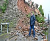 A dad-of-two faces a whopping £400,000 repair bill after an ancient castle wall collapsed outside his home.&#60;br/&#62;&#60;br/&#62;Adam Giagnotti, 42, was shocked when the 40ft-high retaining wall came crashing down following weeks of heavy rain and storms.&#60;br/&#62;&#60;br/&#62;Tonnes of rubble and mud blocked Reservoir Lane in Worcester following the landslide on February 9.&#60;br/&#62;&#60;br/&#62;Adam, whose three-bed semi-detached home is above the wall, has been told he is responsible for paying for the repairs and a set of temporary traffic lights.&#60;br/&#62;&#60;br/&#62;However, his insurance company claim the wall falls outside the boundary of the property so are refusing to pay out.